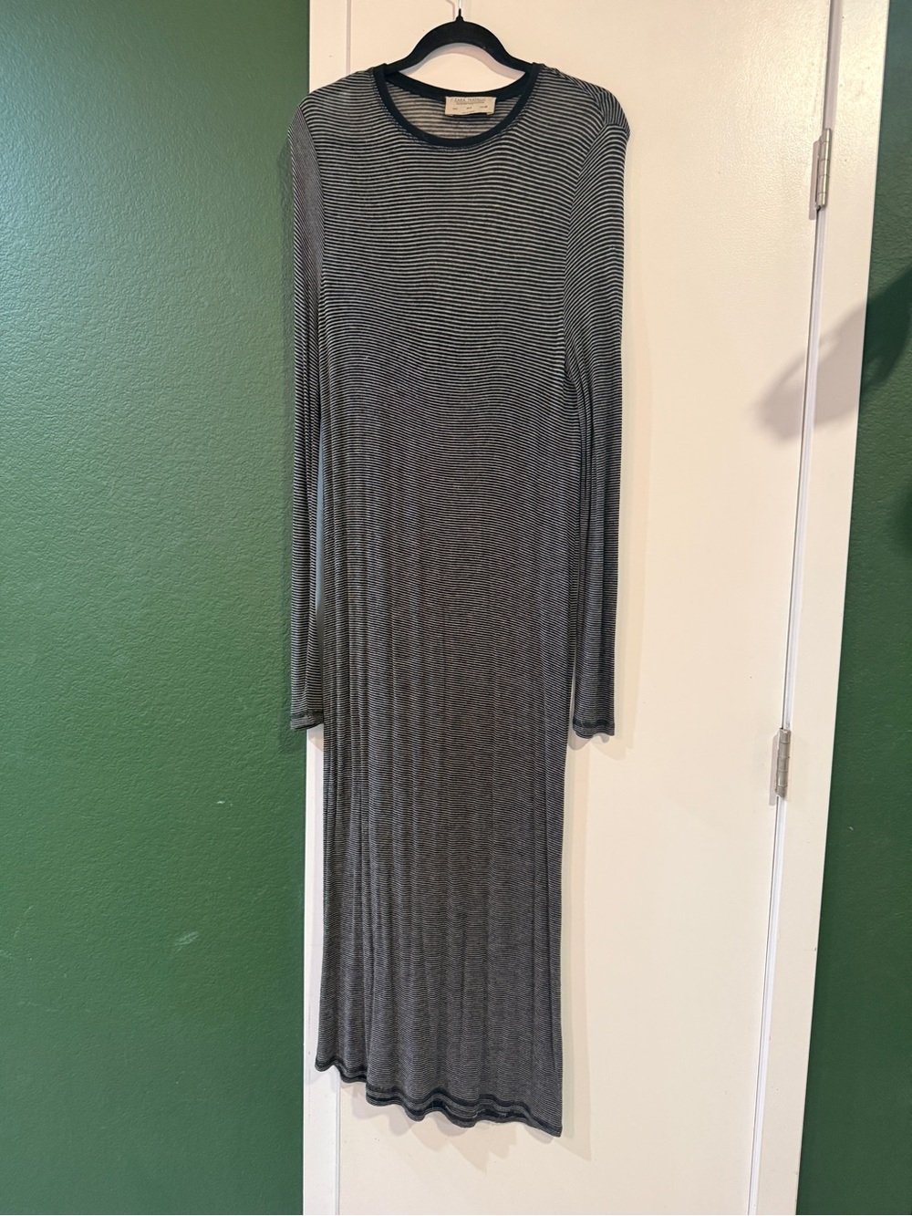 Zara Black and Gray Striped Long Sleeve Maxi Dress